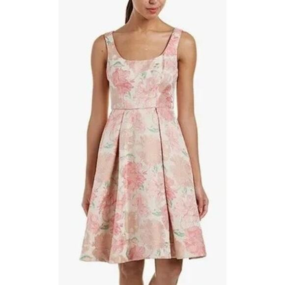 Maggy London Dresses & Skirts - Maggy London Floral Jacquard Fit and Flare Sleeveless Dress Pink Cream Size 12